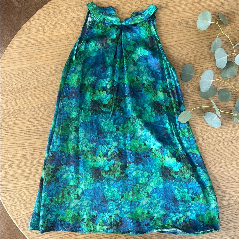 Vibrant Sleeveless Dress in Blue and Green- 100% silk